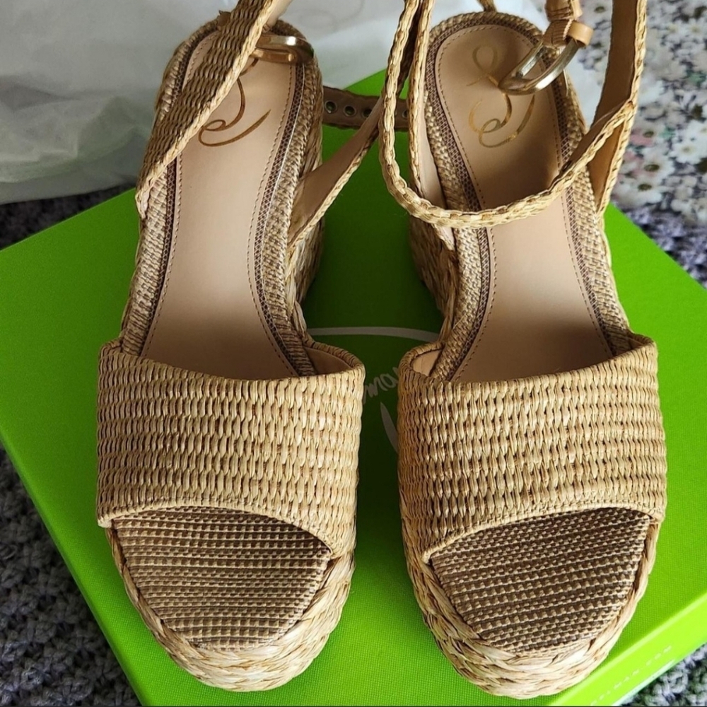 Sz 9.5 Sam Edelman Raffia Wedge Sandals - Natural - Picture 2 of 4